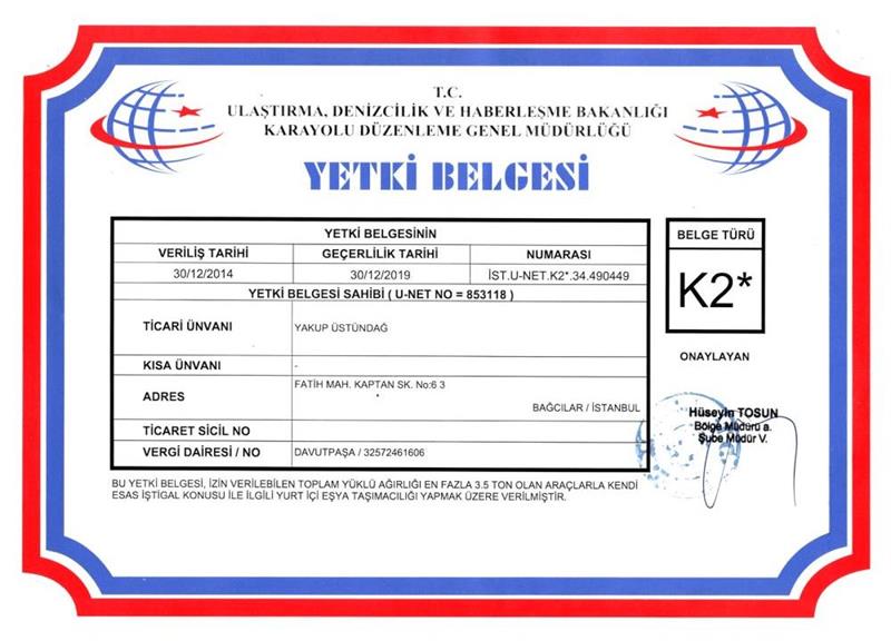 K2 Load Carrying Certificate